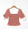 Ropa de primavera para mujer estilo europeo y americano 2020 nueva venta al por mayor camisa roja estampada ajustada a la cintura