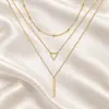Collar de cadena de cuentas de moda simple con joyería transfronteriza europea y americana, colgante largo de varilla triangular geométrica, cadena de tres capas