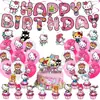 Nova Decoração de Festa Tema Gato Kt Hello Kitty Bandeira de Aniversário Infantil Kit de Balões Inserção para Bolo