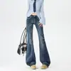 Jeans Acampanados Azul Oscuro Retro Americano para Mujer, Novedad Otoño 2025 de Tiro Bajo, Ajustados, de Longitud hasta el Suelo, de Campana