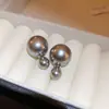 Pendientes de plata con baño de oro real, aguja cuadrada, borla de perla y circonita, pendientes de lujo ligero de alta gama, fabricante de pendientes vintage