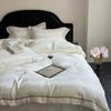 Juego de Cama de Cuatro Piezas Jacquard de Seda de Hielo Estilo Europeo Verano Sencillo Sábana Cubre Edredón Lujo Ligero Alta Gama Cama para Dormir Desnudo