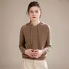 Novo Moletom com Capuz Feminino Simples Cor Pura Ponto de Barra Pulôver Solto e Ajustado 100% Caxemira Pura Tricô