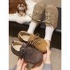 Estilo Rainha Khaki Retrô com Salto Interno Espesso de Algodão para Mulheres Inverno 2025 Novos Veludo Quente Totalmente Fechados Sapatos Birkenstock