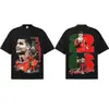 Camiseta de manga corta resistente con estampado de calle estadounidense C Luo para hombre, estilo retro lavado, estilo antiguo, de algodón a la moda.