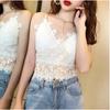 Camiseta de verano de corte bajo con encaje sexy para mujer, con tirantes pequeños, de red, con corazón rojo, con espalda descubierta, corta, sin mangas