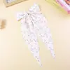 Acessório de Cabelo Floral Estampado Estilo Coreano com Cauda Longa, Presilha de Cabelo Laço Estilo Pastoral Feita à Mão, Presilha de Cabelo de Tecido Doce