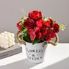 Maceta de Lata Hortensia Rosa Bonsái Flor Artificial Decoración de Interior para el Hogar Adornos Pequeños de Escritorio Planta Verde Artificial Planta en Maceta