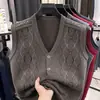 Colete de Tricô Masculino para Meia-Idade e Idosos Casual Gola V Cardigã Simples Colete Quente Cavalheiro de Negócios Exclusivo Transfronteiriço