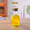 Jarra para Água Fria de Vidro Borossilicato Alto com Design Elegante, Jarra para Chá de Frutas com Tampa Filtrante de Aço Inoxidável Embutida, Tampa de Bambu, Jarra para Água Fria em Formato Quadrado