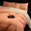 2026 Nuevo Estilo Lujo Ligero Color Sólido Bicolor Agradable al Tacto Algodón Lavado Juego de Cuatro Piezas con Funda de Edredón y Sábana Bajera, Juego de Tres Piezas para Dormitorio Estudiantil
