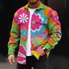 Nueva Chaqueta Casual Estampada para Hombre con Cuello, Estampado Digital 3D de Patrón Multicolor Personalizado para Primavera y Otoño