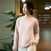 Suéter grueso, lujoso, de alta gama para mujer, mezcla de seda y cachemira, con cuello redondo, forro interior de felpa texturizada, un top elegante para el invierno