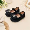 Zapatos Mary Jane de terciopelo con lazo para niñas, zapatos infantiles para fiestas y actuaciones, zapatos de princesa con una tira de velcro
