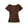 Top Sexy Puro Estilo Lust com Decote em V Profundo Manga Curta 2025 Novo Slim Fit Cor Pura Base Ajustado na Cintura Cintura Ampulheta Camiseta