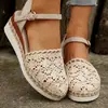 Artículo Popular de Comercio Exterior, Encaje, Cuerda de Yute, Tela para Sandalias, Suela de Goma de Tacón Medio (3-5 cm), Punta Cerrada, Correa Única