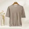 Nova Camisa de Malha Feminina com Gola Redonda, Imitação de Lã, Manga Curta, Solta, Casual, Simples, Versátil, Top Fino de Meia-Manga