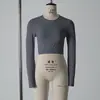 Top de Yoga de Manga Larga con Tejido de Alta Elasticidad y Sensación de Segunda Piel, Cuello Redondo Corto Deportivo Ajustado para Pilates Fitness para Mujeres, Directo de la Fábrica Origen