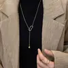 Cadena de suéter de cuentas de plata minimalista para mujer, estilo Ins moderno, diseño de nicho simple, collar de cadena geométrica hueca para sudadera