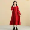 Vestido Rojo Elegante y Moderno Nuevo para Niñas de Primavera y Otoño para Niñas de Primaria y Secundaria Falda a la Moda Estilo Princesa