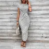 Comercio Exterior Transfronterizo Europeo y Americano Sitio Web Independiente de Ropa para Mujer Amazon Temu Vestido Largo de Manga Corta con Cuello Redondo y Lazo en la Cintura