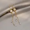 Brincos de Borla Pequena para Cintura de Homem com Pedra Olho de Gato Coreana Gancho de Orelha de Borla Longa Zircônia Retro Francesa Brincos Elegantes da Moda