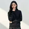 Suéter 100% Lana Hengyuanxiang para Mujer Otoño e Invierno 2025 Nuevo Estilo Color Sólido Versátil Cálido Cuello Alto Pequeño Suéter para Mujer Moderno