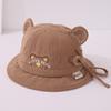 Chapéu Infantil de Inverno em Veludo Cotelê Desenho Animado com Tira Urso Bonito Chapéu de Bacia para Bebê Chapéu de Pescador Infantil Masculino e Feminino
