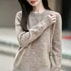 Otoño/Invierno 2026 Nuevo Tejido de Punto Redondo 100% Lana Manga Larga para Mujer Hilo Jaspeado Suéter de Lana Holgado Top