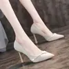 Tacón Fino Punta Afilada Boca Baja Pedrería Tacones Altos para Mujer 2025 Nuevo Primavera y Otoño Profesionales Elegantes Estudiante Zapatos Ceremoniales