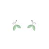 Corea del Sur Hojas Verdes Aretes de Hoja Verde Femeninos Elegantes Aretes de Piedra Ojo de Gato Aretes Simples de Hoja Brotando Frescos y Lindos
