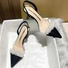 Sandalias de punta para mujer, primavera y verano 2024, nuevas, francesas, transparentes, puntiagudas, de tacón pequeño, blancas, tacones altos, zapatos de tacón de aguja