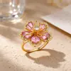Anillo Abierto Estilo Europeo Abeja Mariposa de Circonita Colorida Chapado en Oro de 18K Ajustable para Mujer Anillo de Piedra de Color