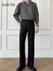 Pantalones de Traje Drapeados Ligeramente Acampanados Anti-Arrugas 2025 Moda Americana de Gama Alta Casuales Sin Planchar Pantalones de Otoño/Invierno Forrados de Polar Ropa para Hombre