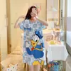 Camisón para Mujer Verano 2025 Nuevo Camisón de Largo Medio Ropa para el Hogar Pijama de Estudiante de Dibujos Animados Estilo Coreano para Vestir