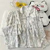QSM-Y3675# Folhas Cinzas Nuvem Múltipla Algodão Lapela Série Longa Dupla [Tamanho L XXL]