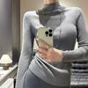 Camiseta Interior de Invierno de una Pieza sin Costuras con Cuello Medio Alto Suave y Ceroso para Mujer Nuevo Suéter Ajustado de Lana Tejida con Cuello Medio Elegante