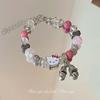 Nova Pulseira de Contas Rosa Coração de Menina KT Cat Moda Dopamina Sino de Gato Pulseira Desenho Animado