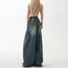 Jeans Retro Americanos Azules, Holgados y con Caída, Estilo Cimitarra para Mujer, Nuevo Diseño de Moda de Cintura Alta, Pantalones de Pierna Ancha con Forma de Pera