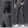 Jeans azul de perna reta de alta qualidade de Hong Kong para homens, 2022 primavera slim-fit marca da moda calças casuais stretch, estilo primavera e outono