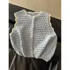 Chaleco de encaje a cuadros de punto hueco retro estilo japonés con botones para mujer, chaqueta suéter sin mangas que reduce la edad para otoño
