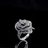 Joyería Vintage de Plata S925, Anillo Vintage de Flor de Rosa de Plata Tailandesa para Mujer, Anillo de Piedra Oro Negro