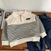 Moletom Polo para Meninos 2025 Novo Estilo Coreano Estilo Infantil Listrado com Gola Pequeno e Médio Moda Casual Infantil