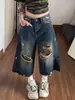 Pantalones Cortos de Mezclilla Rasgados Retro de Moda para Mujer, Nuevo Estilo Verano 2026, Pantalones Cortos Sueltos Vintage de Pierna Ancha