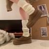 Zapatos de Felpa con Suela Gruesa de Cuero Genuino 2026 Otoño e Invierno Nuevo Estilo Coreano Versátiles de Cuero y Piel Integrados que Aumentan la Altura Zapatos Casuales de Algodón para Mujer