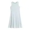 Vestido sin mangas de línea A con hombros anchos, drapeado simple, cuello redondo para mujeres de talla grande, corte ajustado 65606
