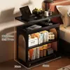 Mesa de noche móvil de madera maciza, mesa auxiliar pequeña, mesa de cama ajustable, estante lateral de almacenamiento integrado para dormitorio en casa estilo vintage