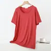 Nueva camiseta de verano para mujer, modelo modal, cuello redondo, talla grande, manga corta, camisa base casual holgada