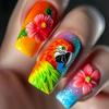 Parches de Manicura Largos, Manicura Roja, Parches de Manicura con Patrón de Loro Brillante y Colorido, Removibles 24 Piezas