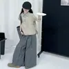 Conjunto de Algodón para Niñas 2026 Verano Nuevo Estilo para Niños Mayores, Camiseta con Cuello de Muñeca y Pantalones de Pierna Ancha Conjunto Casual de Dos Piezas